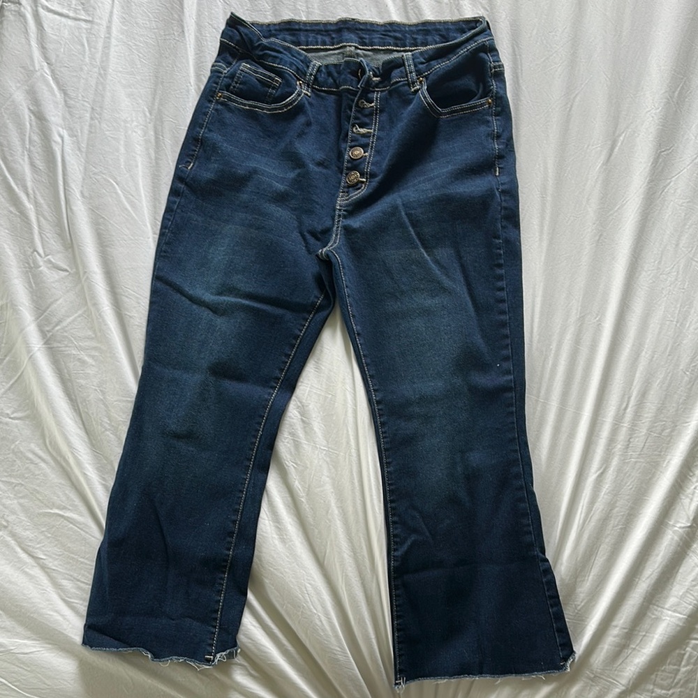 Chic Dark Blue Button-Up Jeans